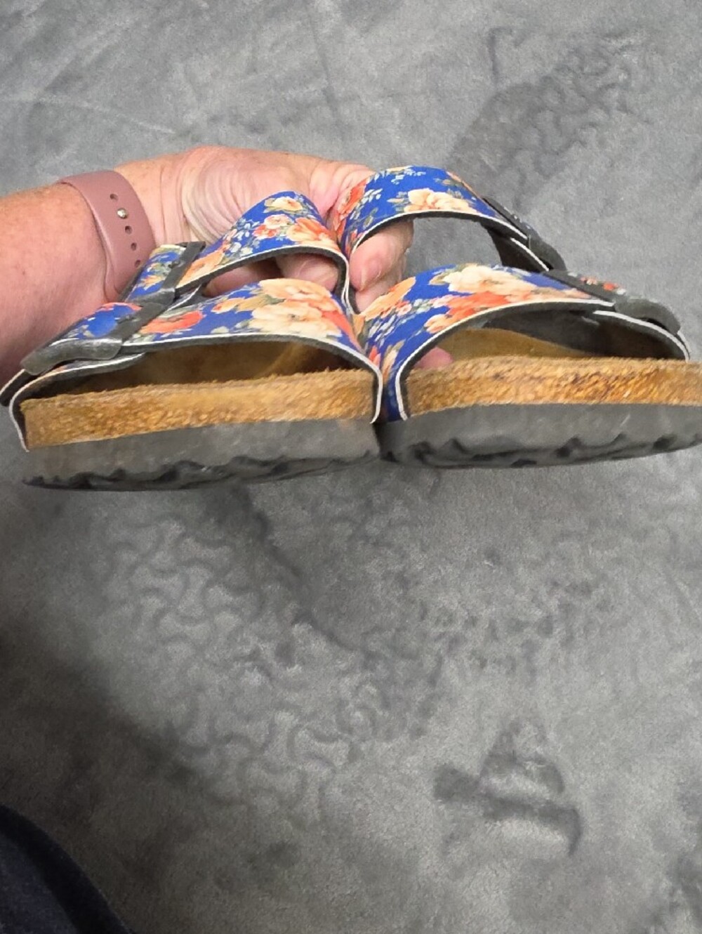Papillio By Birkenstock Floral Double-Buckle Blue Slide Sandals Sz 39 (8) - Picture 3 of 9